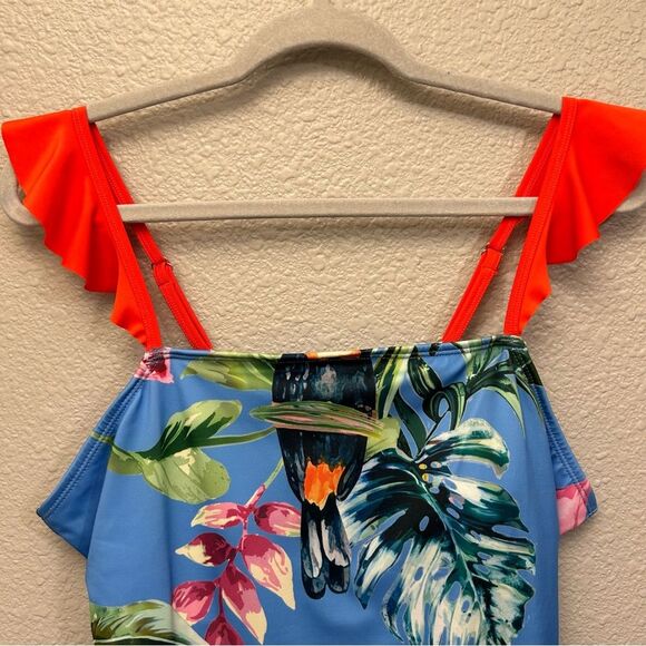Outdoor Oasis Women's One Piece Swimsuit Size 1X Blue Tropical Toucan - Picture 12 of 14